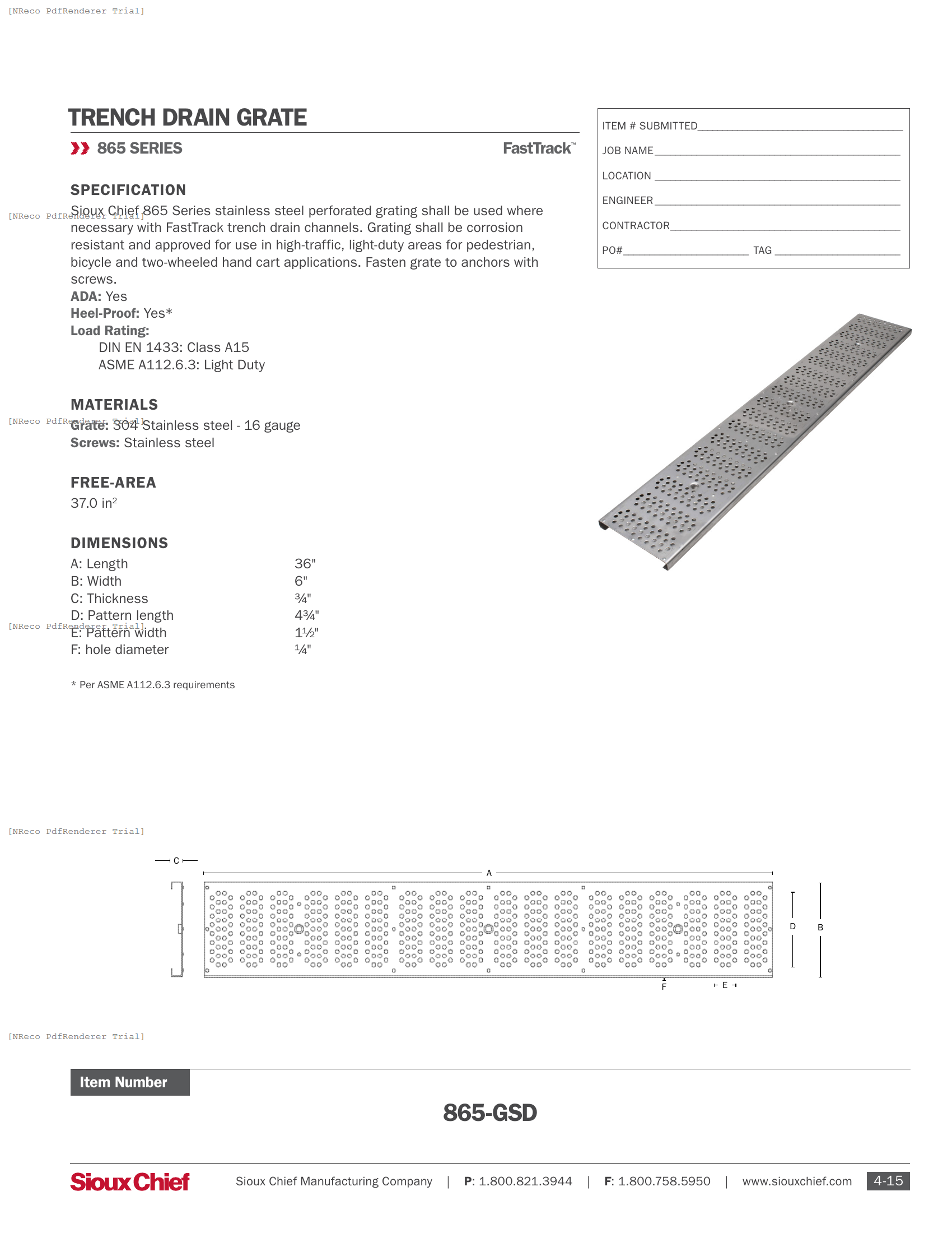 865-GSD - FASTTRACK STAINLESS PERF GRATE - SPEC SHEET.PDF Specification Document